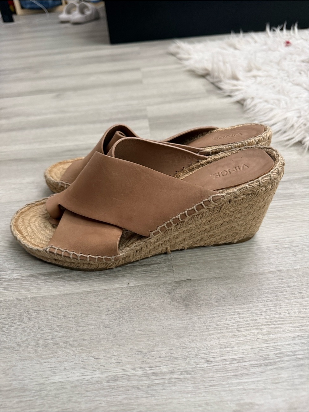 Vince Tan Leather Wedge Sandals